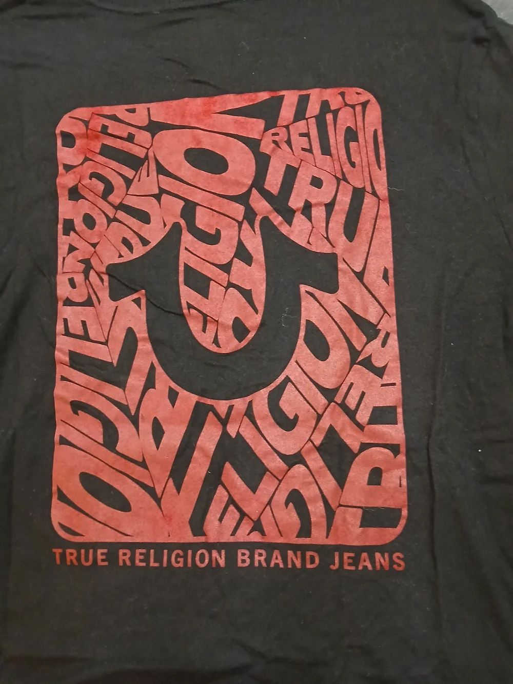 True Religion Men’s Black T-Shirt with Red Logo